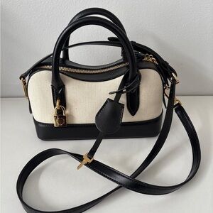 Stella McCartney Black and Cream Dome Satchel with Gold Hardware